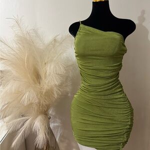 Elegant Olive Green Ruched Dress